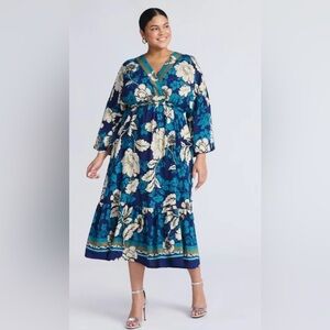 Sofia Jeans By Sofia Vergara Size XL Floral V-neck Dress Kimono Sleeve Kaftan